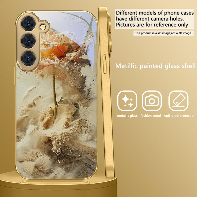 Винтажная Роза Пустынного Розового Цвета Для Samsung Galaxy S26 S20 FE S21 S22 S23 Plus S24 Ultra S25Ultra S21+ S22Plus Золотой Стеклянный Чехол для Телефона