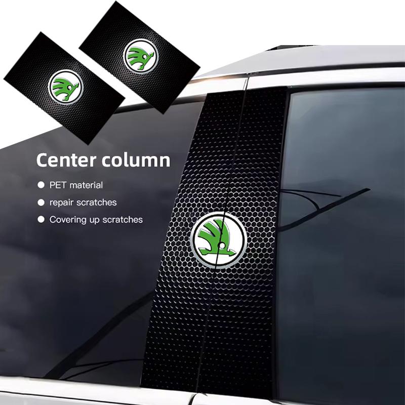 WMZW4 Car B-Pillar Center Column Cover Decals Decoration Stickers for Skoda Logo Octavia Yeti VRS Kodiaq Karoq Tour Superb Fabia Rapid