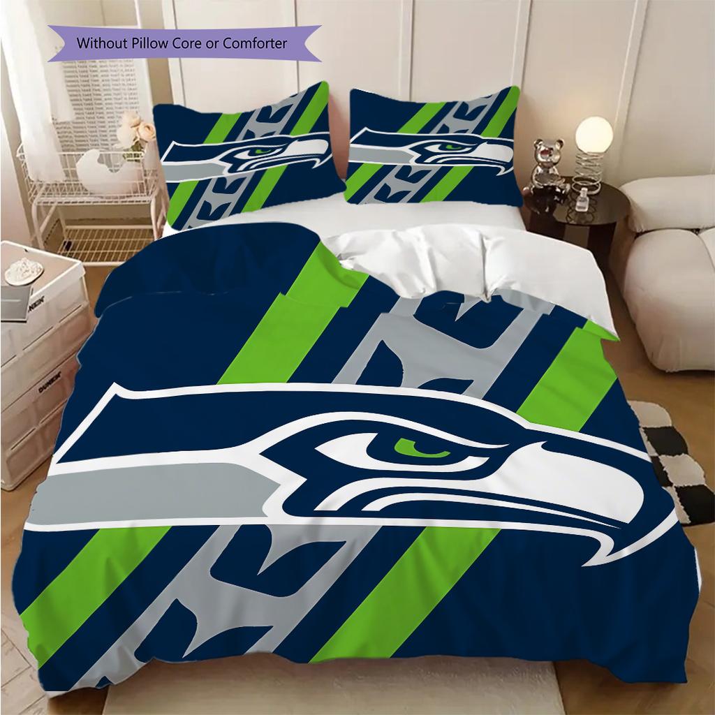 Постельное белье с узором Seattle Seahawks Комплект одеял Покрывало Наволочка Домашний Декор Подарок на День Рождения (1 пододеяльник + 2 наволочки, без наполнителя)