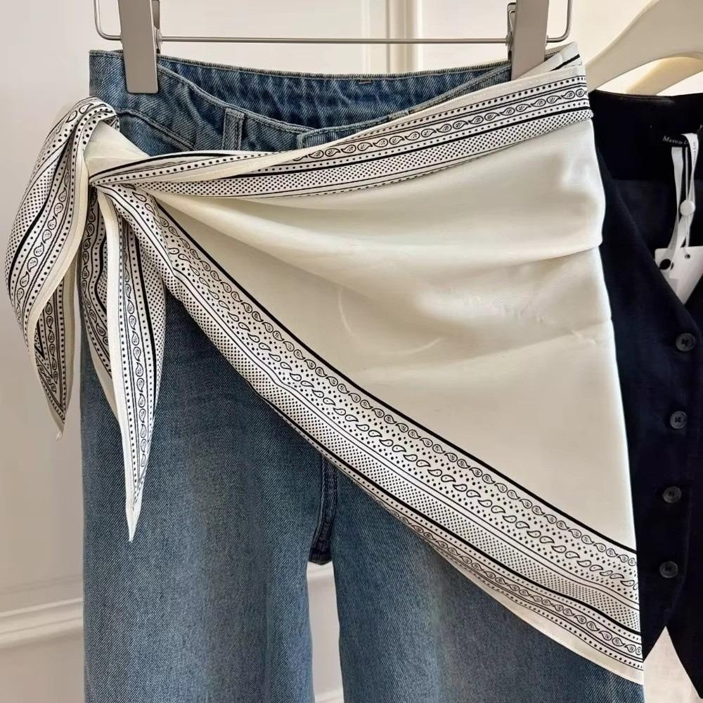 New Multi-functional Polka Dot Triangle Scarf Matching Pants Silk Satin Waist Belt Decorative Headscarf