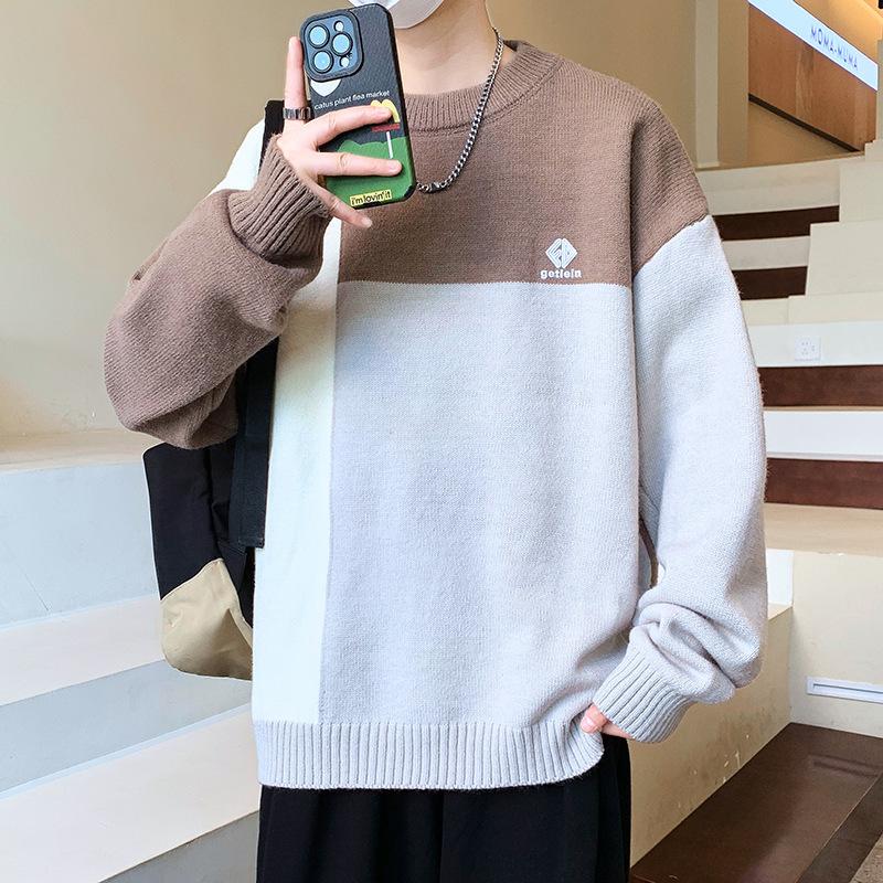 Горячая распродажа, новый осенне-зимний повседневный свитер с круглым вырезом, вязаный свитер, большой размер, свободный свитер