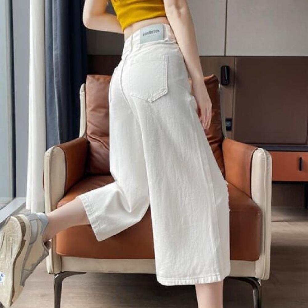 Navava Women S High waiSt Ripped Denim Wide 7 8 pantS Np386