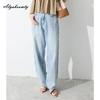 Korean Style Spring Summer Women Basic Jeans High Waist Light/Dark Blue Casual Loose Denim Pants Vintage Chic Ladies' Straight Jeans