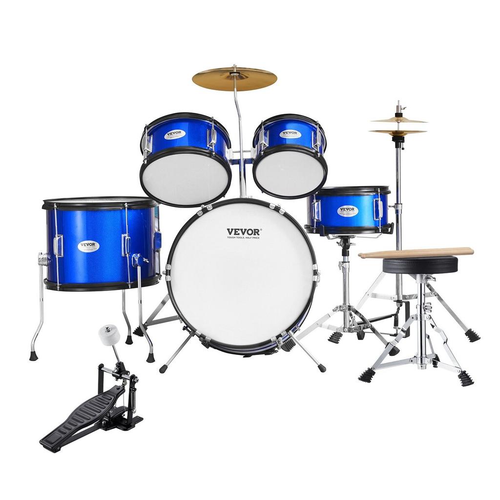 Kids Drum Set 5-Piece 16 in Beginner Children Drum Set with Throne Blue