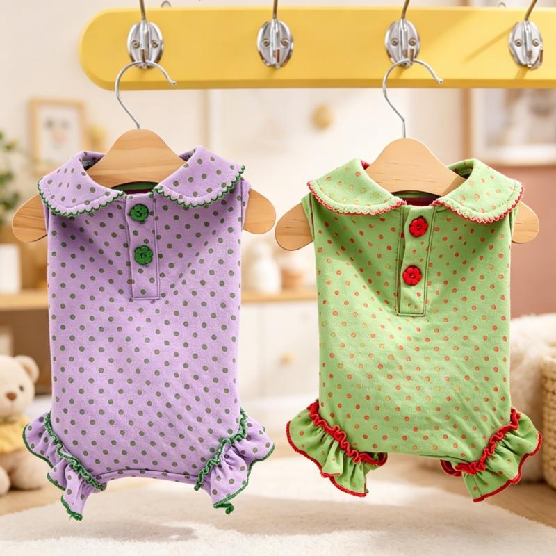 Cute Dot Rint Dog Jumpsuits Dog Clothes Sweet Pet Overalls Fashion Puppy Pajamas Soft Cat Romper Pet Jumpsuit Poodle Dog Apparel