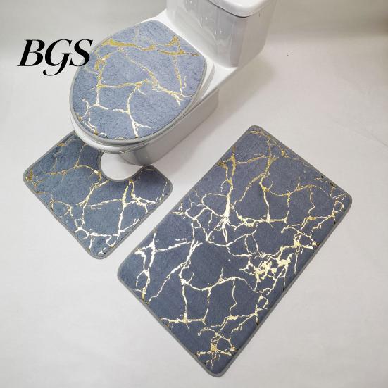 Shower Mat 3Pcs/Set Non-slip Toilet Carpet Quick Dry Polyester Marble Lid Cover Bathroom Rug for Home