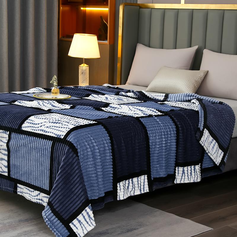 1pc Flannel milk velvet blanket,Checkered style drawstring Printed Luxury Super Soft Sofa Bedroom Bedding Fluffy Throw Blanket