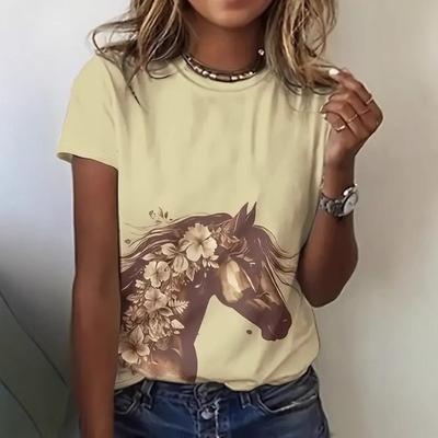 Повседневная Модная Высококачественная Футболка с Коротким Рукавом и Круглым Вырезом с Анималистичным Принтом