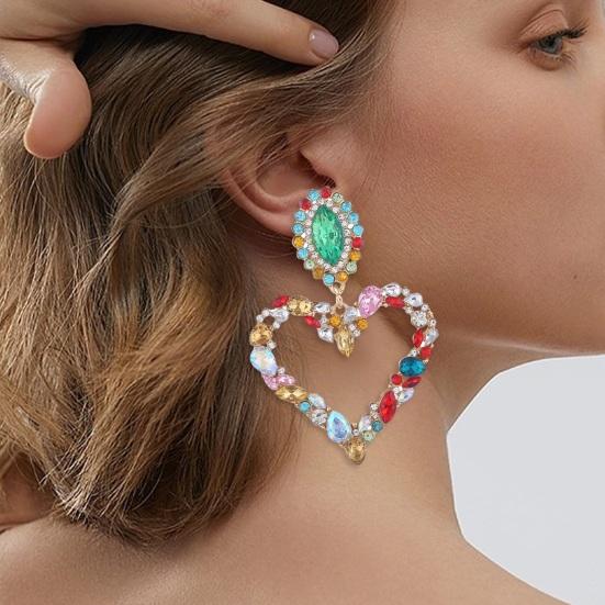1 пара женских висячих сережек с большим полым сердцем, цветной декор из страз, преувеличенные серьги для вечеринок, клубов, свиданий, висячие серьги, украшения для ушей