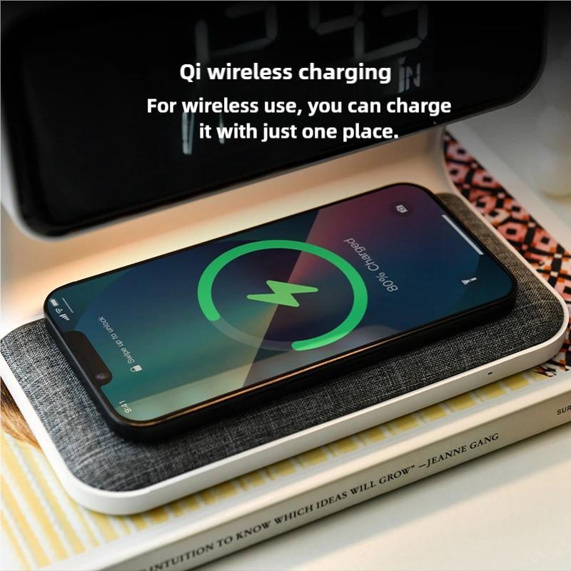Многофункциональный USB-C будильник 3 в 1 с беспроводной зарядкой QI 15 Вт, термометром, ЖК-экраном, ночником, сенсорной настольной лампой для спальни