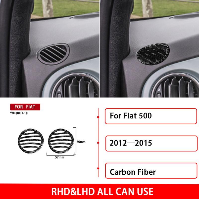 Для Fiat 500 2012—2015 Углеродное волокно Автомобильные аксессуары Панель приборов автомобиля Боковые части вентиляционных отверстий Накладка Наклейка Модификация