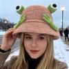 Зимняя панама мультяшного дизайна с 3D лягушкой, утолщенная плюшевая шляпа рыбака, женский аксессуар для активного отдыха