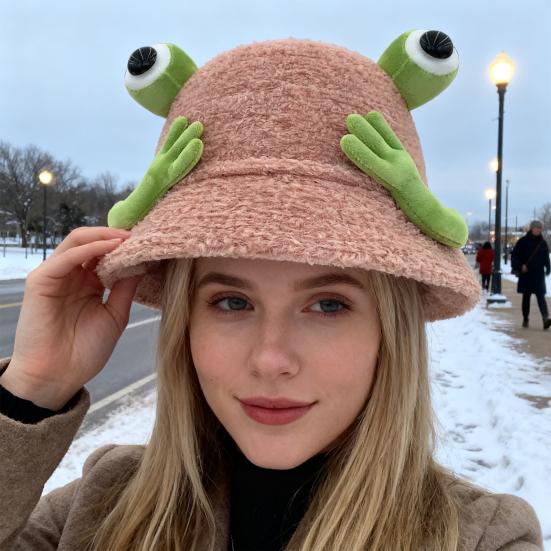 Зимняя панама мультяшного дизайна с 3D лягушкой, утолщенная плюшевая шляпа рыбака, женский аксессуар для активного отдыха