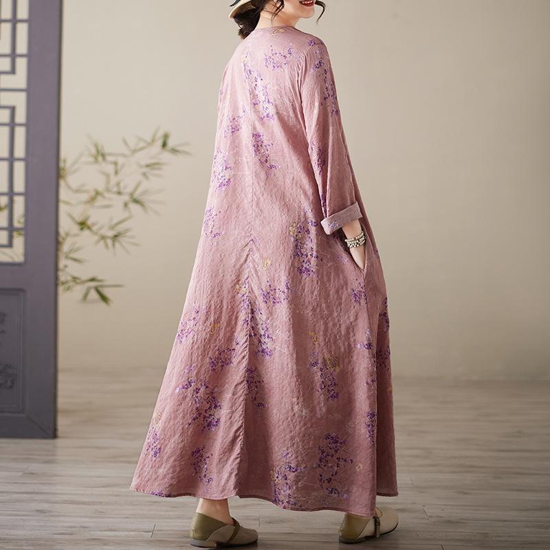 Весеннее литературное платье больших размеров с принтом, круглым вырезом и длинными рукавами для женщин