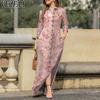 Women's Fashion Spring Fall Flower Pattern Print Long Sleeve POLO Neck Middle Waistline Casual Dresses