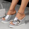 Fashion Women Flower Decor Wedge Sandals Sequins Rhinestone Slip On Open Toe Platform Sandalias Ladies Summer Footwear Sandals Size34 41