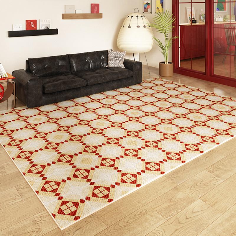 Plaid Pattern Rugs for Bedroom Dopamine Living Room Decoration Red Carpet Washable Lounge Soft Floor Mat Anti-slip Cloakroom Rug