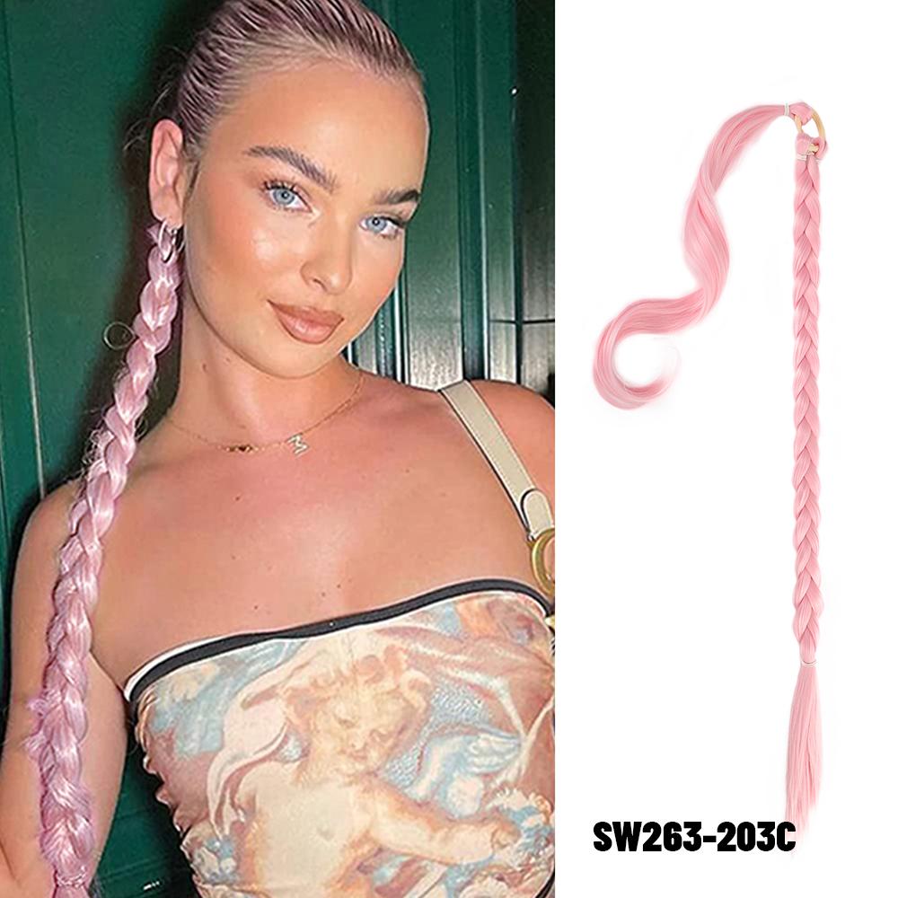 30 дюймов с резинкой, длинный хвост, наращивание волос, плетеный хвост, синтетический натуральный для женщин, шиньон, косы