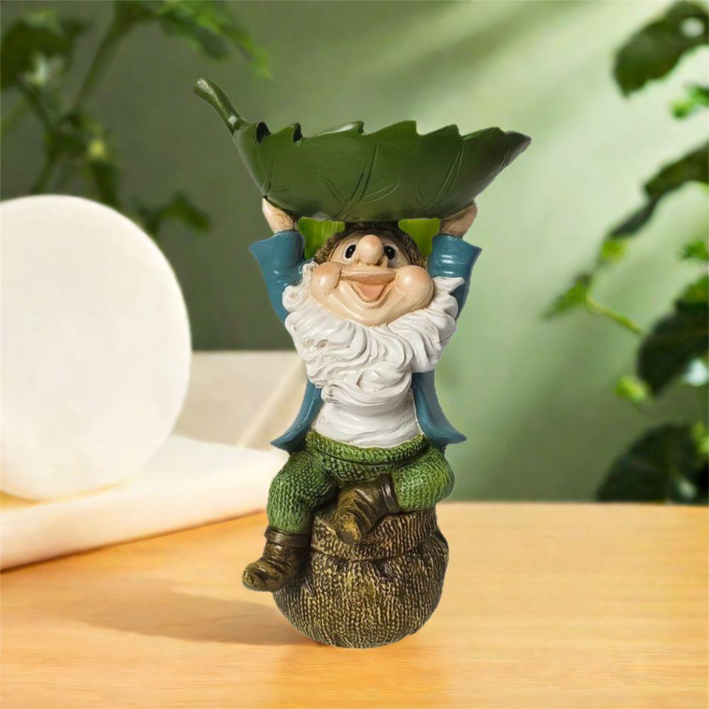 Resin Bird Feeder Holding Leaves Garden Gnome Statue Creative Dwarf Sculpture Patio