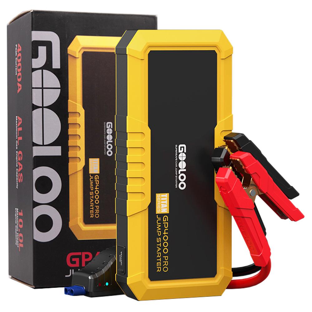 GOOLOO GP4000 PRO Jump Starter, блок питания 26800 мАч, пиковый ток 4000 А, выход постоянного тока 15 В, 10 А, белый светодиод 1 Вт, дизельный двигатель 10 л — вилка европейского стандарта