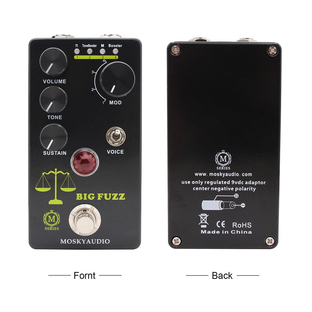 Mosky Педаль эффектов для гитары Audio FUZZ, 4 переключателя режимов и регуляторы громкости/тона/сустейна, компактный портативный
