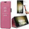 Protective Case - Clear View - Samsung Galaxy S23 Ultra - Shockproof - Pink - 2 Tempered Glasses