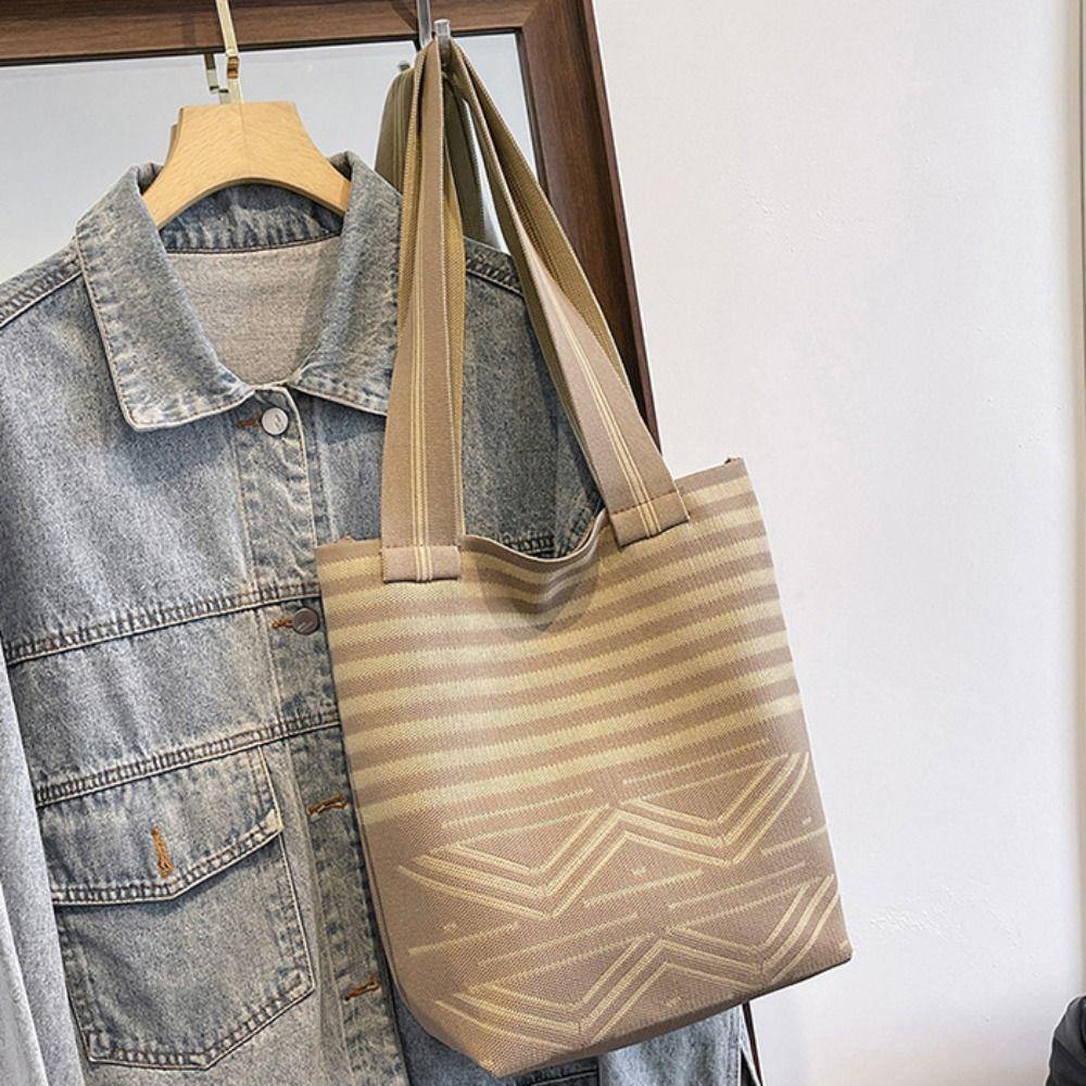 Shopping Bag Color Blocking Bucket Bag Large Capacity Casual Shoulder Bag  Outdoor