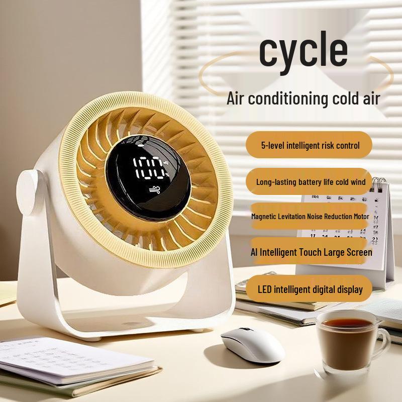 Compact USB Desktop Fan with Digital Display - Silent High-Speed for Office & Home