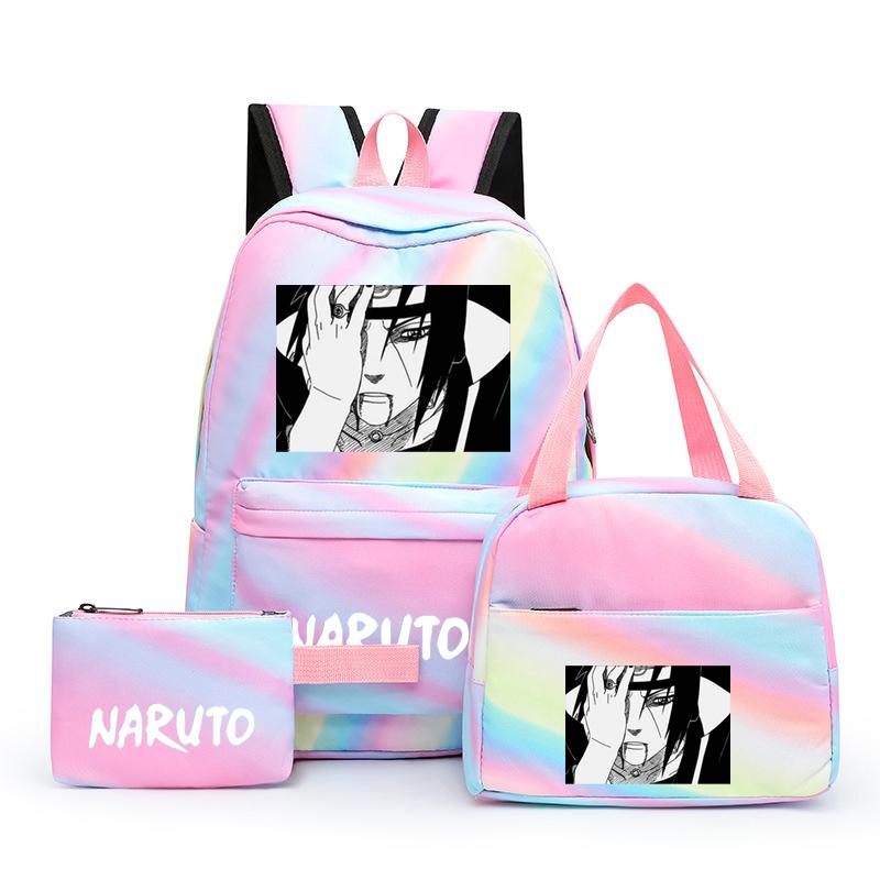 Наруто аниме 3 шт./компл. Холст Сумка для обеда Рюкзак для мальчиков Студенческие сумки для ноутбука Набор Детская сумка для ручек Снова в школу Рюкзак для девочки
