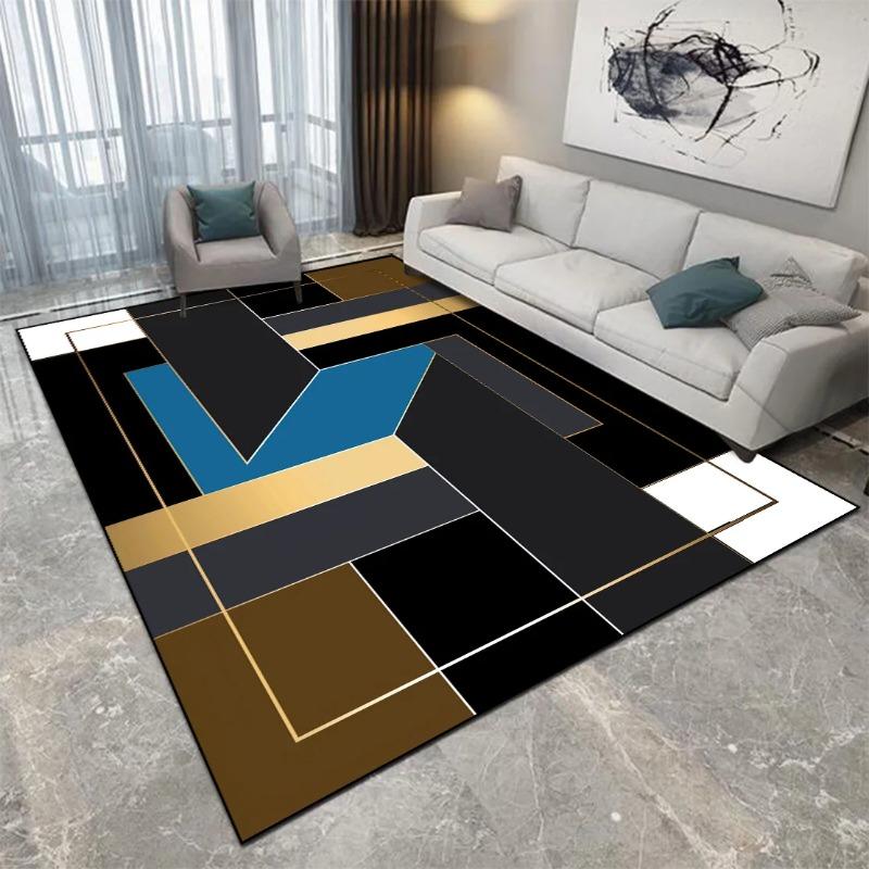 Премиальные Роскошные Геометрические Ковры Золотой Акцент Дизайн Красочный Абстрактный Узор для Современного Декора Гостиной