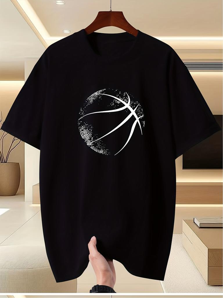 A Comfortable And Stylish 'Basketball' Patterned Round-Neck T-Shirt, a New 2025 Men's Casual Daily Style Tee, Made of Pure for Sum