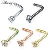 Alisouy 1PC Stainless Steel Crystal Nose Rings Piercing Rose Gold Color Screw Nazir Nostril Ear Stud Earrings Body Jewelry 20G