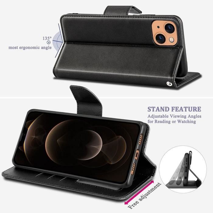 Coque Pour iPhone 13 Pro (6.1'') Effet Cuir Noir + Verres Trempés Vitre Protection d'écran