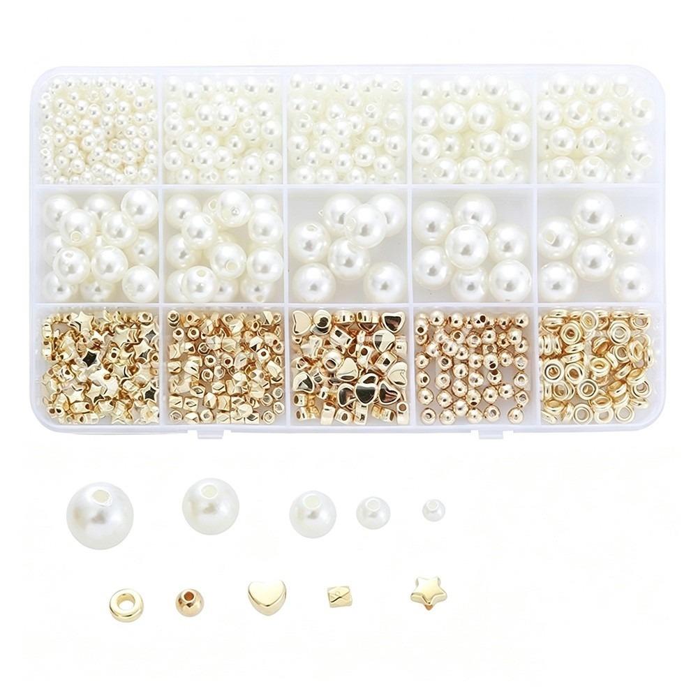 1890pcs 4/6/8/10/12mm Size DIY Bracelet Beads with Gold Beads Crafting Beads for Necklaces