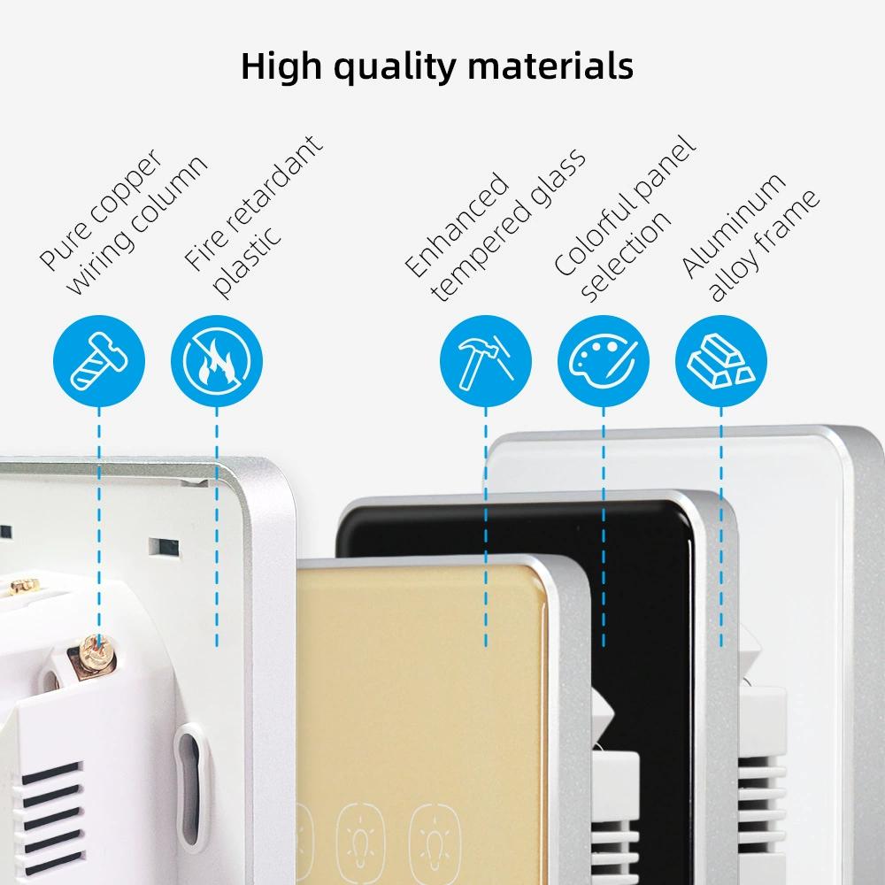 Tuya Smart Switch 250V Neutral Aluminum Frame Glass Smart Zigbee Wall Light Switch