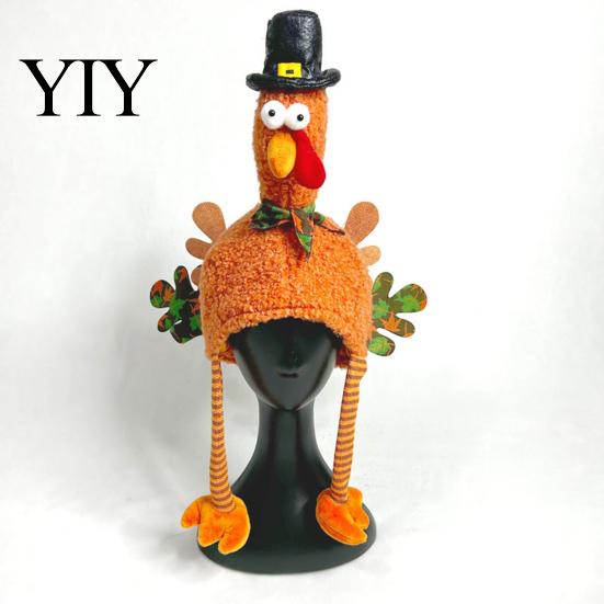 Party Photo Props Plush Turkey Hat, Thanksgiving Funny Trot Costume Accessories Novelty Headpiece for Women Men Holiday Celebration Creative