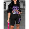 Sneaker Girl Letter Printed Short Sleeved Suit Fashion Women Tops & Shorts Two Pieces Set Summer Casual O-Neck Oversize Clothes