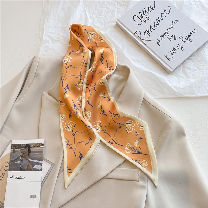 Long Hair Hand Wrist New Print Headband Scarf Women Summer Flower Silk Satin Ribbon Belt Foulard Scarves