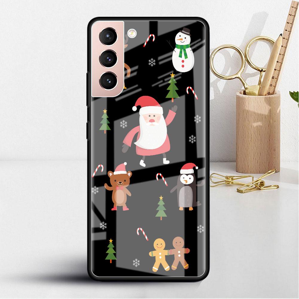 Стеклянный чехол со снеговиком и рождественским рисунком для Samsung Galaxy S22 S20 FE S21 Plus, чехол для телефона S10 5G S9 Note 20 Ultra 10 Lite Shell