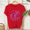 Hope Pink Ribbon Butterfly Breast Cancer Awareness Warrior Print Women's T-Shirt,Graphic Tee Tops,Casual Streetwear Fashion Tops