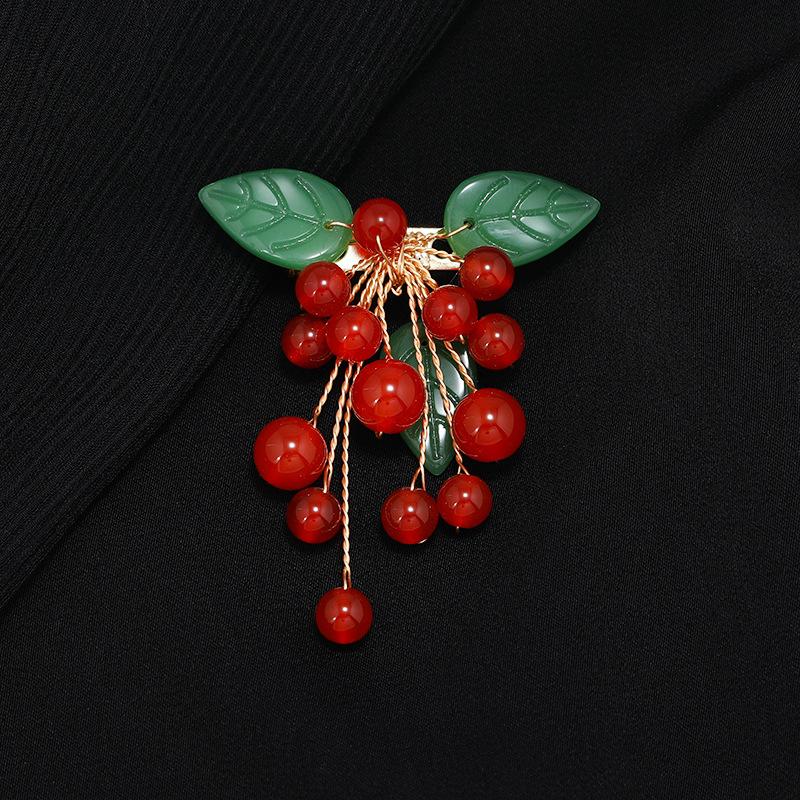 Натуральный агат брошь в виде винограда ручная работа нишевый дизайн высококлассный темперамент булавка элегантные аксессуары для платья костюма женские