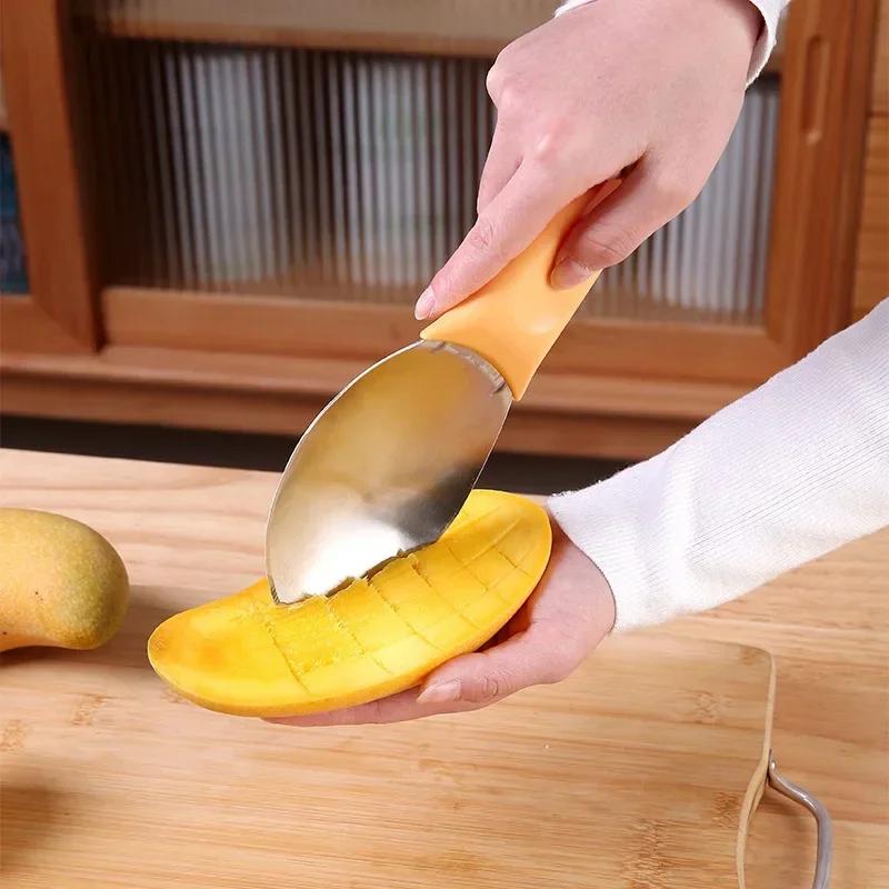 Multifunctional Mango Slicer Fruit Pulp Separator Mango Splitter Cutter Corer Stainless Steel Spoon Diced for Kitchen Tools 2023