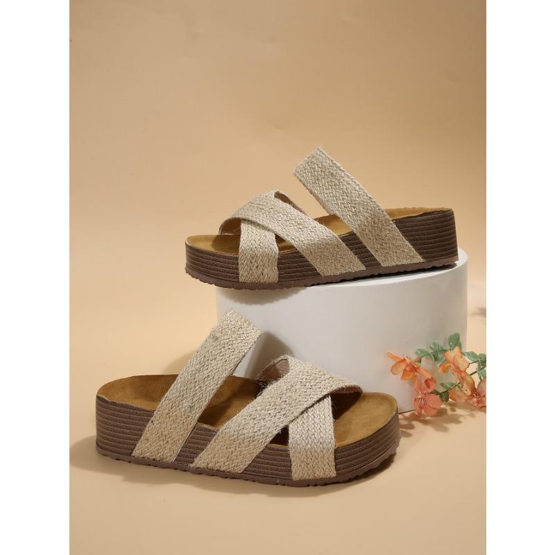 Большие повседневные сандалии с плоским дном и толстой подошвой для женщин, крестообразные сандалии