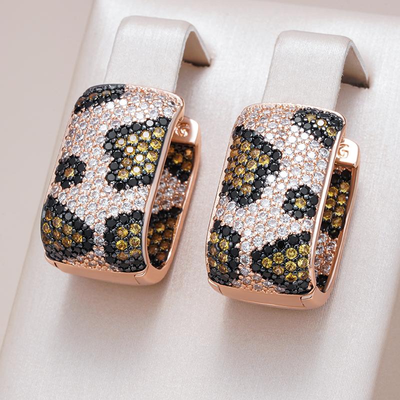 Full Shiny Natural Zircon Leopard Print Hoop Earrings Women Unique  Rose Gold And Black Plating Vintage Daily Jewelry