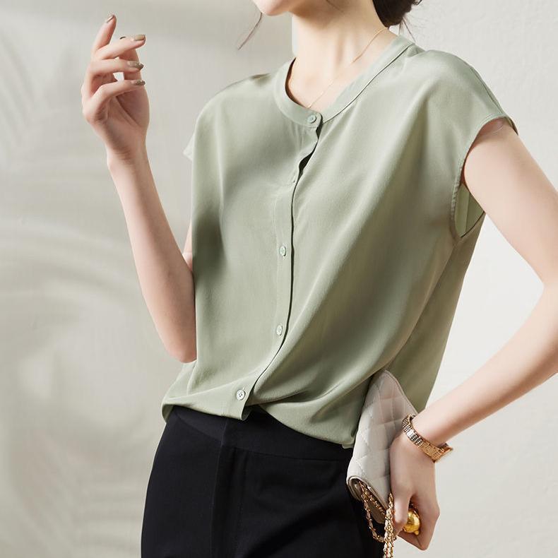 Рубашка с короткими рукавами, женская летняя рубашка с круглым вырезом, женская однотонная повседневная футболка