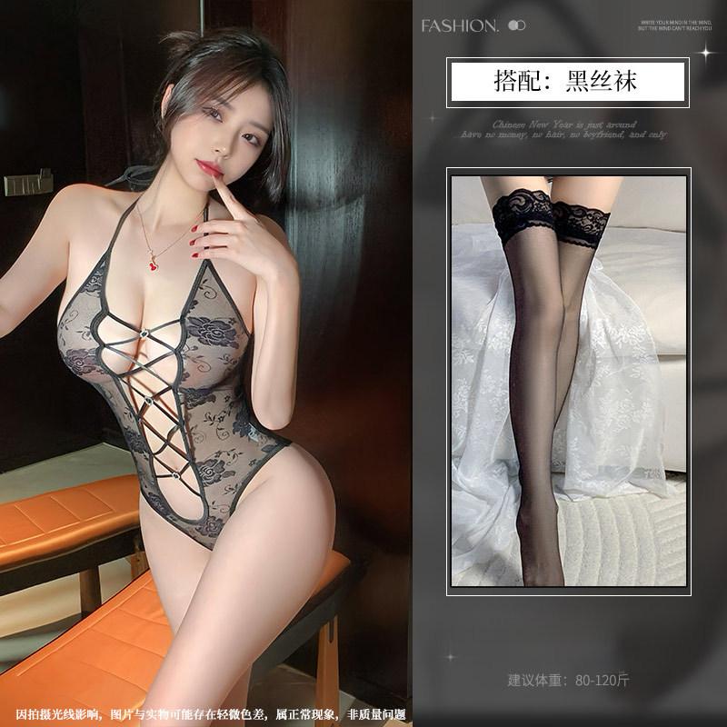 Sexy neck free lace onesie waist perspective temptation empty tight sexy lingerie women
