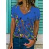 Women's Floral Print V-neck T-shirt Fashion Casual Short-sleeved Shirt Street Summer Clothing