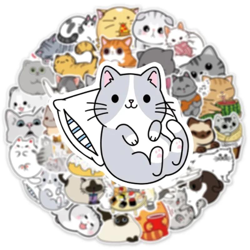 50PCS Cute Cartoon Cat Motorbike Helmet Stickers Creative Waterproof Rear Trunk Sticker Motorcycle Body Scratch Cover Decals