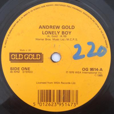7-дюймовая пластинка ANDREW GOLD - Lonely Boy / Never Let Her Slip Awa OG9514 Old Gold 1985 UK Рок Б/У