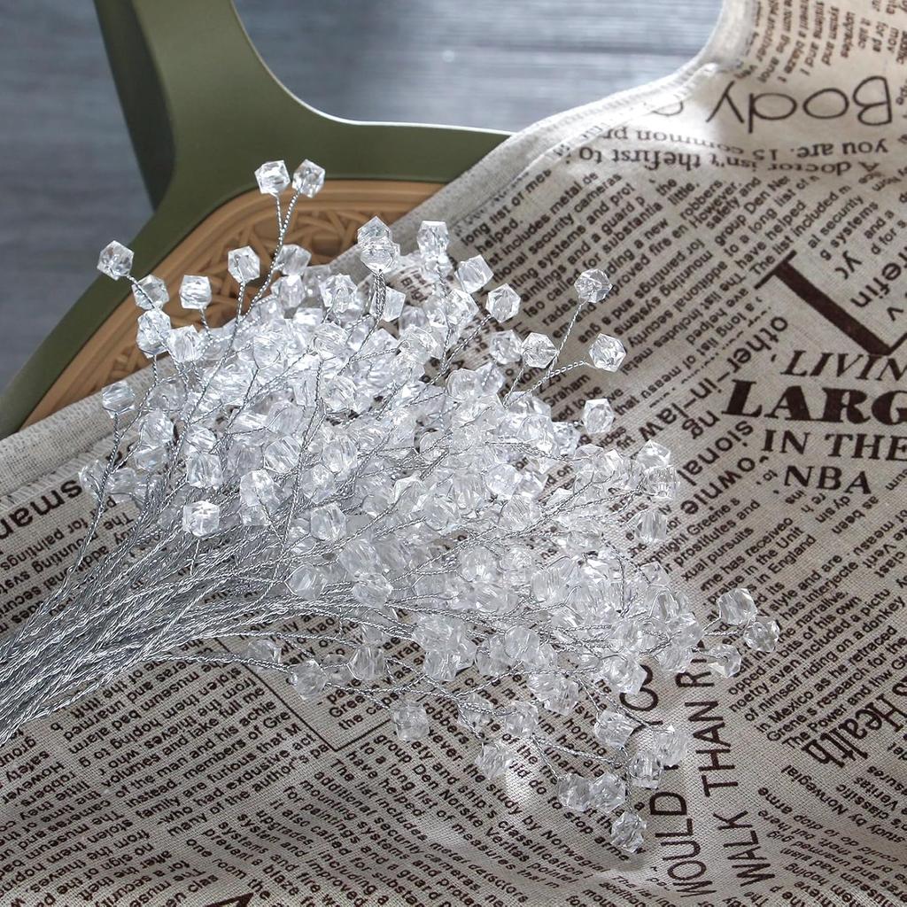 Букет из 30 штук кристальных искусственных цветов, стебли искусственных цветов для свадьбы, дома, вечеринки, офиса, отеля, кухни, для DIY-поделок, украшение - Прозрачный